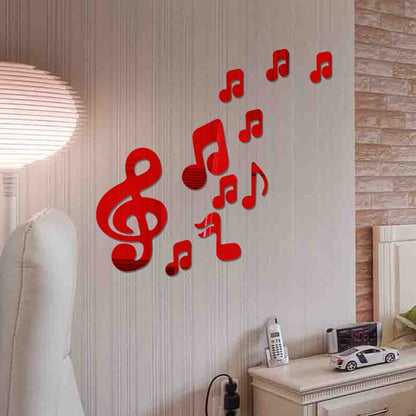 ELECTROPRIME 3D Musical Notes Acrylic Mirrors Wall Sticker Home Decor Living Room Wall Decoration Art DIY Wall Stickers(Red)