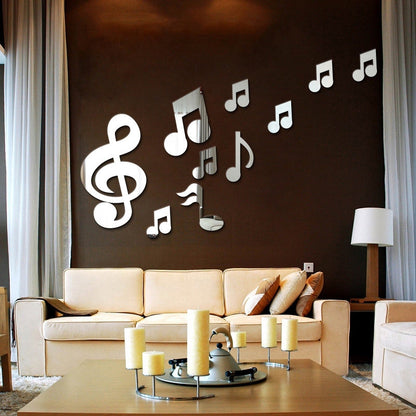 ELECTROPRIME 3D Musical Notes Acrylic Mirrors Wall Sticker Home Decor Living Room Wall Decoration Art DIY Wall Stickers(Red)