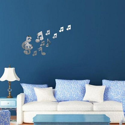 ELECTROPRIME 3D Musical Notes Acrylic Mirrors Wall Sticker Home Decor Living Room Wall Decoration Art DIY Wall Stickers(Red)