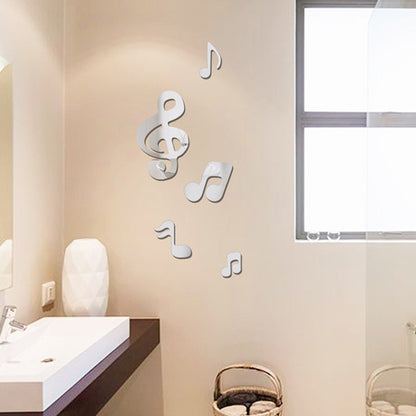ELECTROPRIME 3D Musical Notes Acrylic Mirrors Wall Sticker Home Decor Living Room Wall Decoration Art DIY Wall Stickers(Silver)