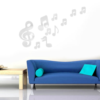 ELECTROPRIME 3D Musical Notes Acrylic Mirrors Wall Sticker Home Decor Living Room Wall Decoration Art DIY Wall Stickers(Silver)