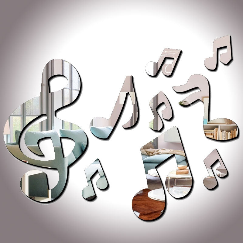 ELECTROPRIME 3D Musical Notes Acrylic Mirrors Wall Sticker Home Decor Living Room Wall Decoration Art DIY Wall Stickers(Black)