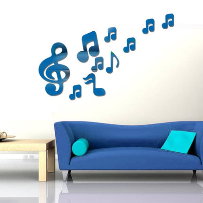 ELECTROPRIME 3D Musical Notes Acrylic Mirrors Wall Sticker Home Decor Living Room Wall Decoration Art DIY Wall Stickers(Blue)