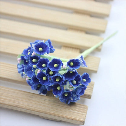 ELECTROPRIME 5 Branches DIY Hand-simulated Plum Mini Flocking Cloth Lucky Flower(Blue)