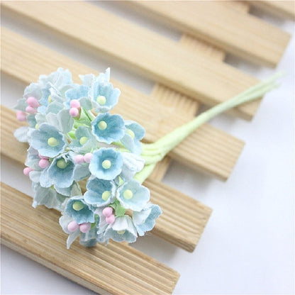 ELECTROPRIME 5 Branches DIY Hand-simulated Plum Mini Flocking Cloth Lucky Flower(Light Blue)