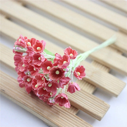 ELECTROPRIME 5 Branches DIY Hand-simulated Plum Mini Flocking Cloth Lucky Flower(Watermelon Red)