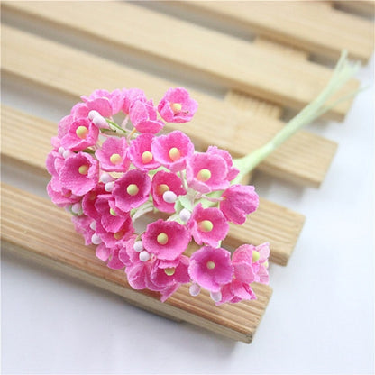 ELECTROPRIME 5 Branches DIY Hand-simulated Plum Mini Flocking Cloth Lucky Flower(Drak Pink)
