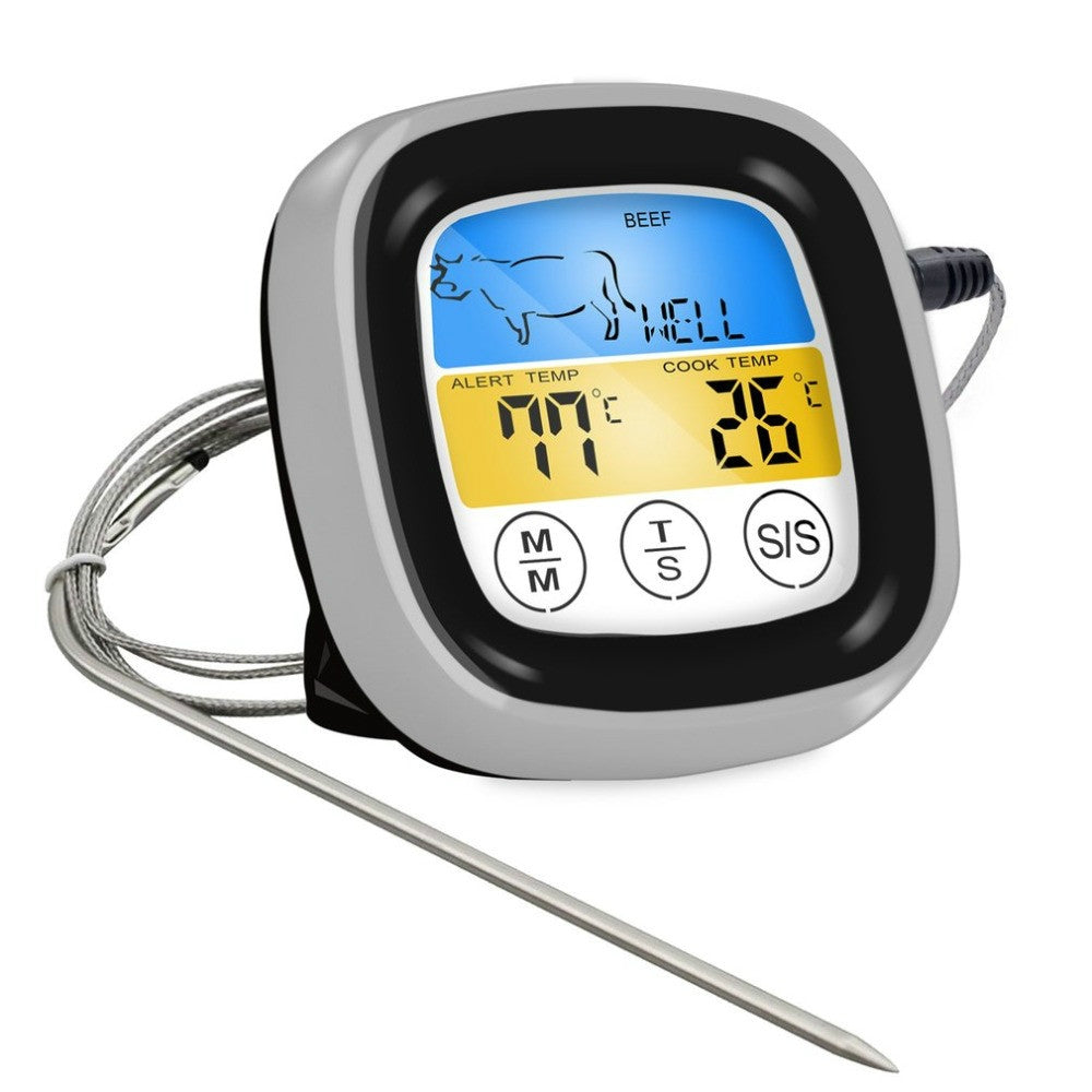ELECTROPRIME Kitchen Food Digital Display Touch Field Barbecue Thermometer Black with Silver Frame