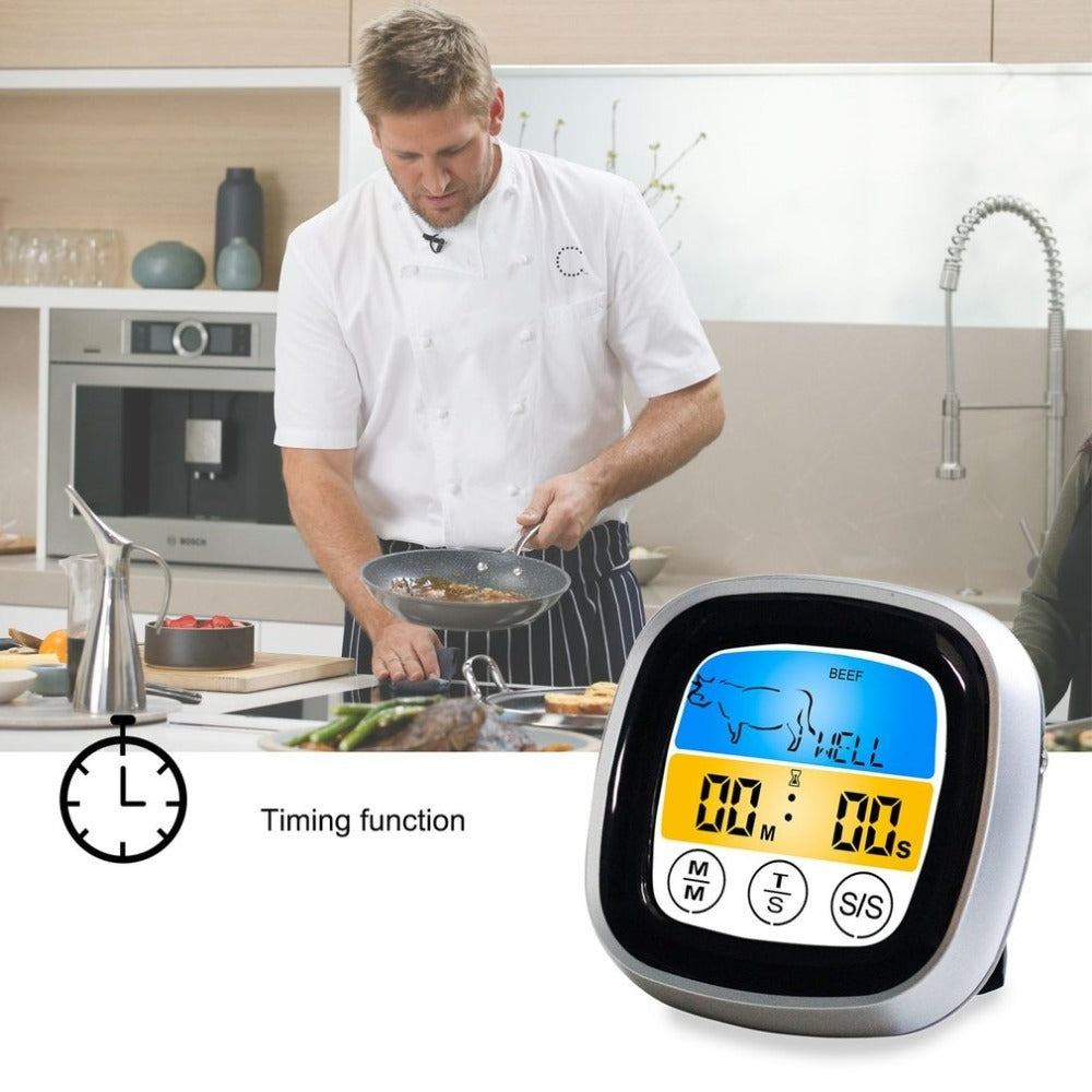 ELECTROPRIME Kitchen Food Digital Display Touch Field Barbecue Thermometer Black with Silver Frame