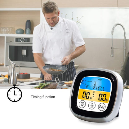 ELECTROPRIME Kitchen Food Digital Display Touch Field Barbecue Thermometer Black with Silver Frame