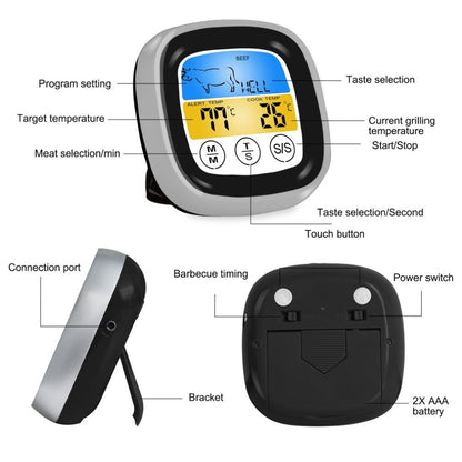 ELECTROPRIME Kitchen Food Digital Display Touch Field Barbecue Thermometer Black with Silver Frame