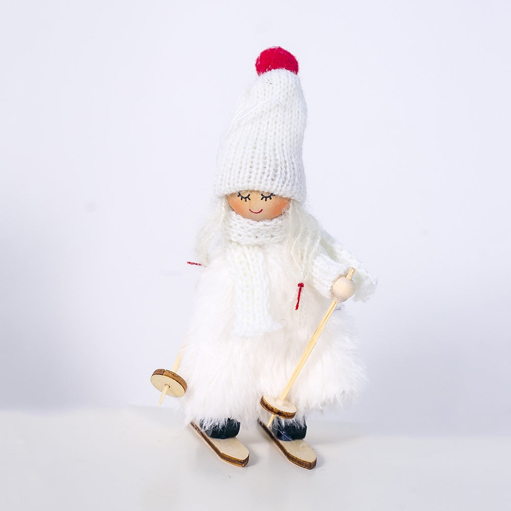 ELECTROPRIME Christmas Wool Plush Doll Ski Girl Decorative Pendant(White)
