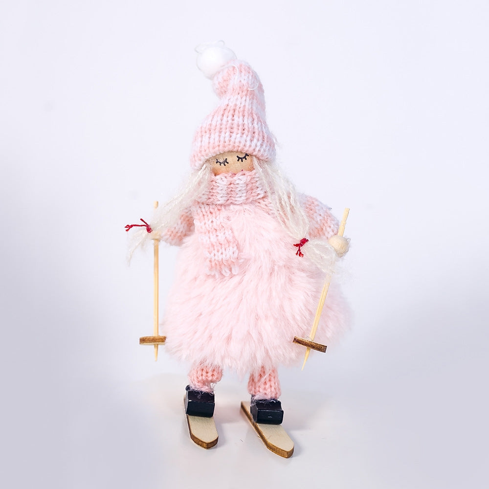 ELECTROPRIME Christmas Wool Plush Doll Ski Girl Decorative Pendant(Pink)