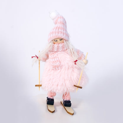 ELECTROPRIME Christmas Wool Plush Doll Ski Girl Decorative Pendant(Pink)