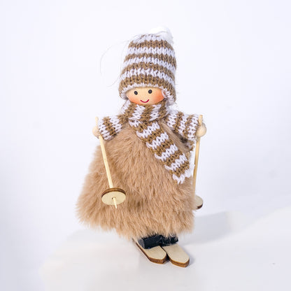 ELECTROPRIME Christmas Wool Plush Doll Ski Girl Decorative Pendant(Khaki)