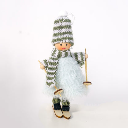 ELECTROPRIME Christmas Wool Plush Doll Ski Girl Decorative Pendant(Green)