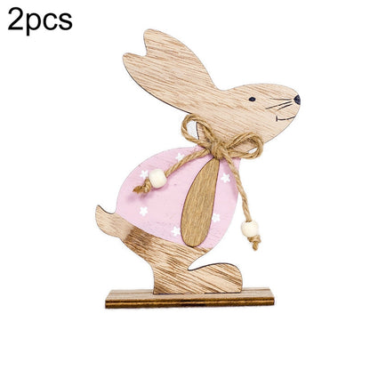 ELECTROPRIME 2 PCS Creative Easter Home Wooden Rabbit Decorative Ornaments(Powdered Flower )