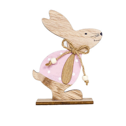 ELECTROPRIME 2 PCS Creative Easter Home Wooden Rabbit Decorative Ornaments(Powdered Flower )