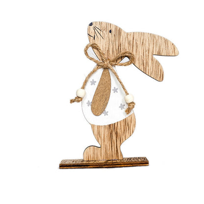 ELECTROPRIME 2 PCS Creative Easter Home Wooden Rabbit Decorative Ornaments(White Fower)