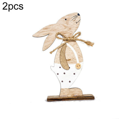 ELECTROPRIME 2 PCS Creative Easter Home Wooden Rabbit Decorative Ornaments(White Spotted  )