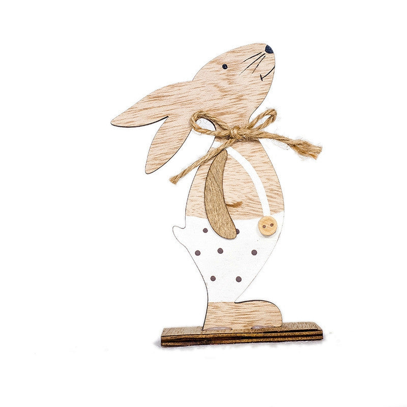 ELECTROPRIME 2 PCS Creative Easter Home Wooden Rabbit Decorative Ornaments(White Spotted  )