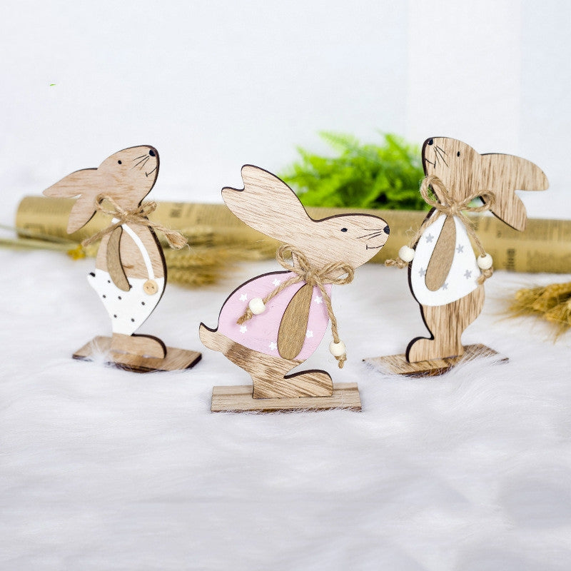 ELECTROPRIME 2 PCS Creative Easter Home Wooden Rabbit Decorative Ornaments(White Spotted  )