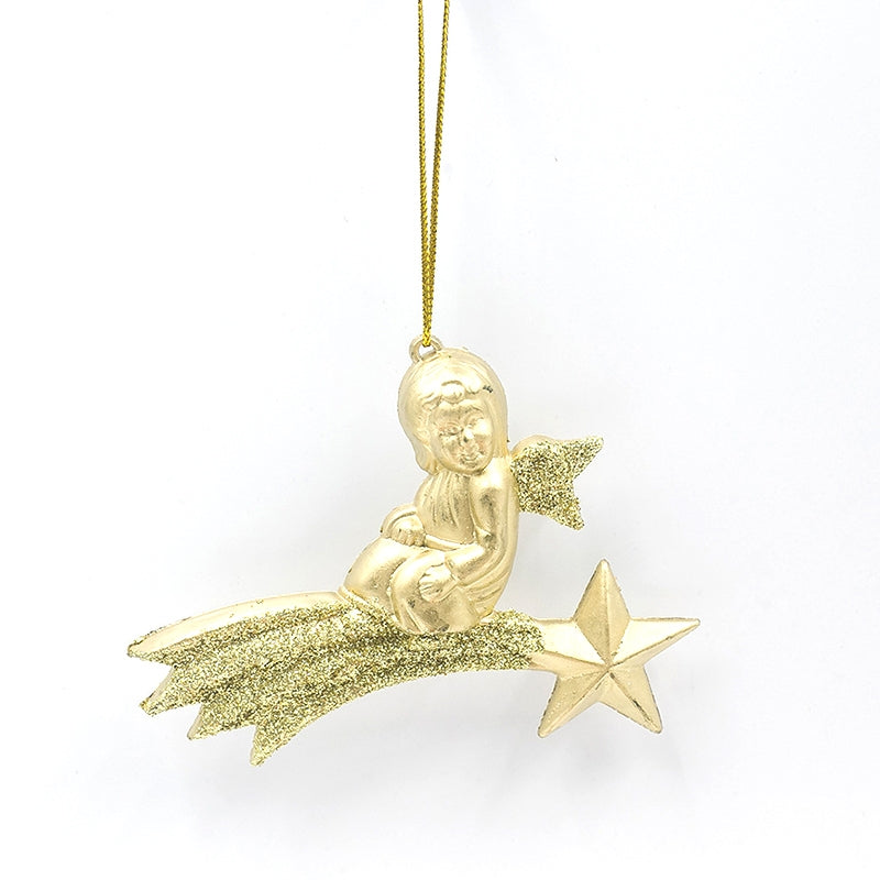 ELECTROPRIME 2 PCS  ChristmasGold Powder Acrylic Angel Pendant Ornament, Specification: Three Angels