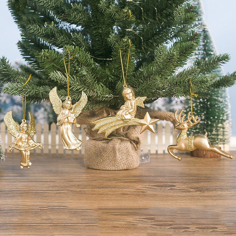 ELECTROPRIME 2 PCS  ChristmasGold Powder Acrylic Angel Pendant Ornament, Specification: Three Angels 
