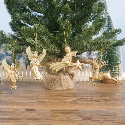 ELECTROPRIME 2 PCS  ChristmasGold Powder Acrylic Angel Pendant Ornament, Specification: Three Elk