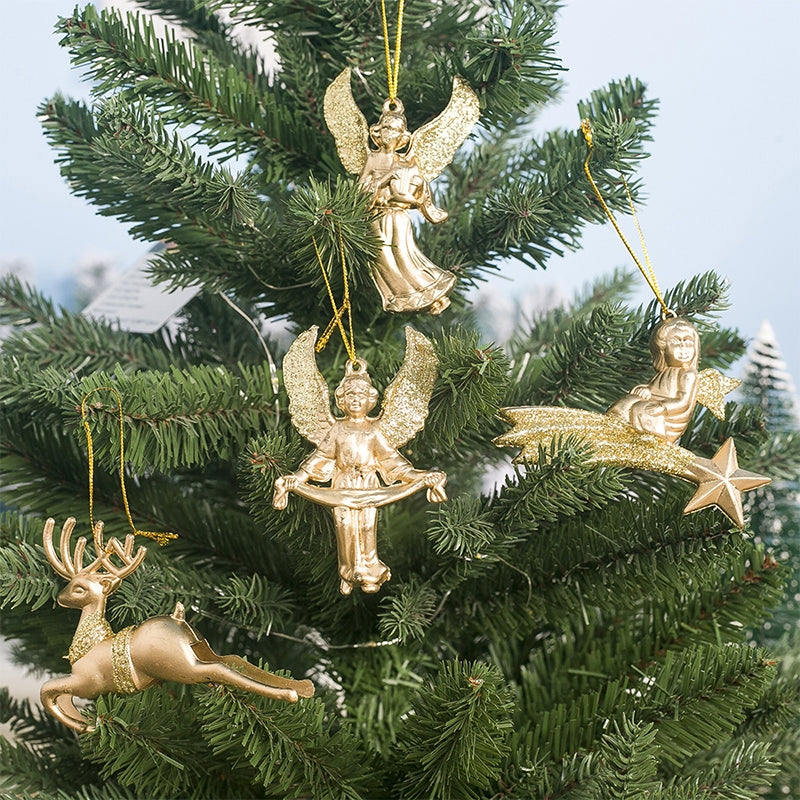 ELECTROPRIME 2 PCS  ChristmasGold Powder Acrylic Angel Pendant Ornament, Specification: Three Elk 