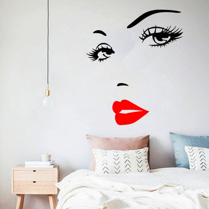 ELECTROPRIME Sexy Lips Woman Portrait Beauty Salon Bedroom Living Room Decoration PVC Wall Sticker(Red)