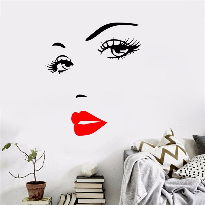 ELECTROPRIME Sexy Lips Woman Portrait Beauty Salon Bedroom Living Room Decoration PVC Wall Sticker(Red)