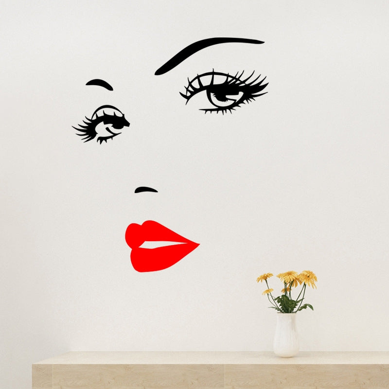 ELECTROPRIME Sexy Lips Woman Portrait Beauty Salon Bedroom Living Room Decoration PVC Wall Sticker(Red)