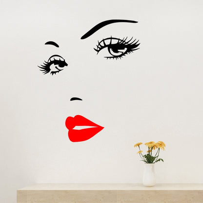 ELECTROPRIME Sexy Lips Woman Portrait Beauty Salon Bedroom Living Room Decoration PVC Wall Sticker(Red)