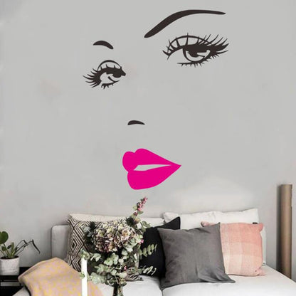 ELECTROPRIME Sexy Lips Woman Portrait Beauty Salon Bedroom Living Room Decoration PVC Wall Sticker(Pink)