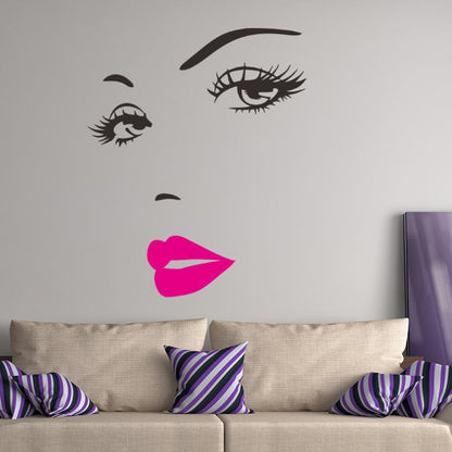 ELECTROPRIME Sexy Lips Woman Portrait Beauty Salon Bedroom Living Room Decoration PVC Wall Sticker(Pink)