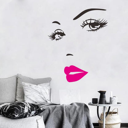 ELECTROPRIME Sexy Lips Woman Portrait Beauty Salon Bedroom Living Room Decoration PVC Wall Sticker(Pink)
