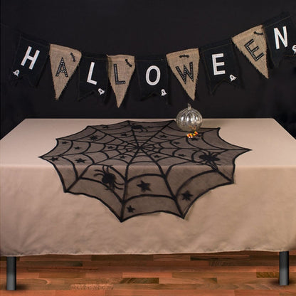 ELECTROPRIME Halloween Party Black Lace Spider Web Tablecloth Decoration, Size:102x102CM