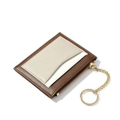 ELECTROPRIME Fashion Stitching Multi-card Zipper Card Bag Multi-function Mini Wallet(Brown)