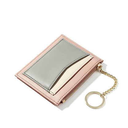 ELECTROPRIME Fashion Stitching Multi-card Zipper Card Bag Multi-function Mini Wallet(Pink)