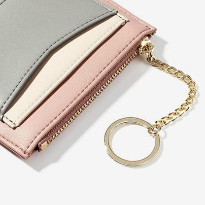 ELECTROPRIME Fashion Stitching Multi-card Zipper Card Bag Multi-function Mini Wallet(Pink)