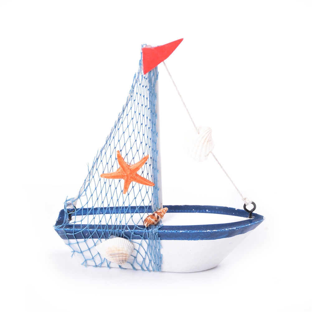 ELECTROPRIME Vintage Wooden Canvas Boat Model Decoration Home room Decoration(Red Flag  Boat)