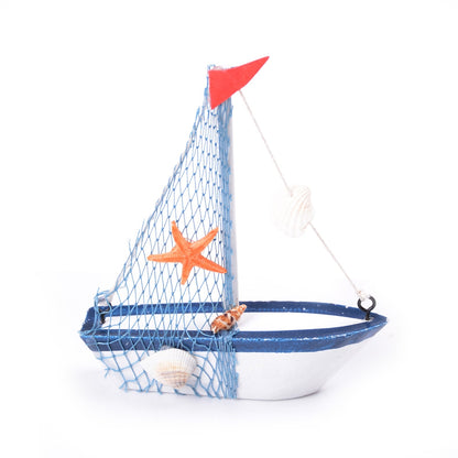 ELECTROPRIME Vintage Wooden Canvas Boat Model Decoration Home room Decoration(Red Flag  Boat)