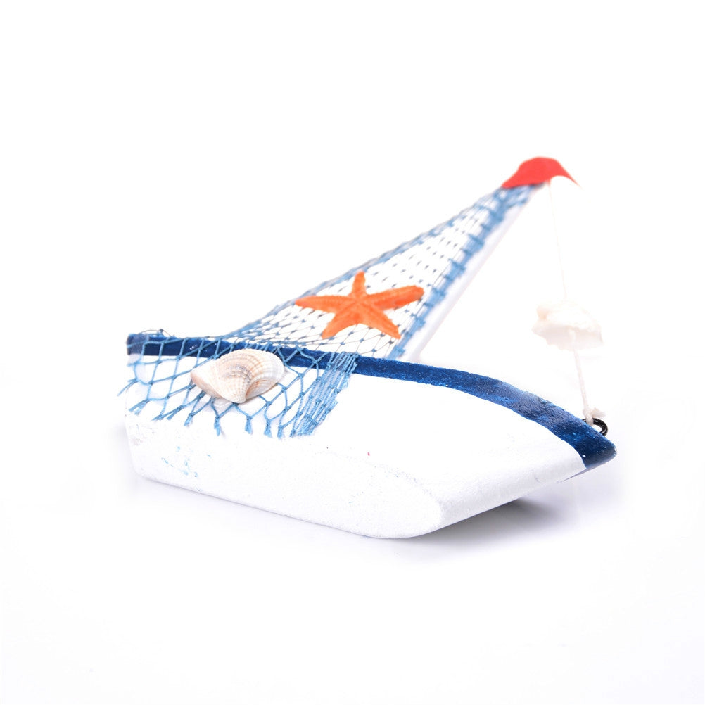 ELECTROPRIME Vintage Wooden Canvas Boat Model Decoration Home room Decoration(Red Flag  Boat)