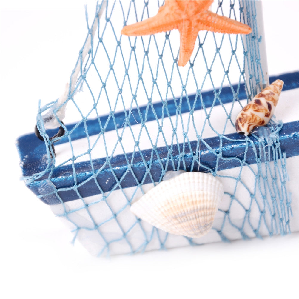 ELECTROPRIME Vintage Wooden Canvas Boat Model Decoration Home room Decoration(Red Flag  Boat)