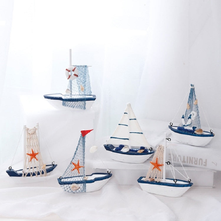 ELECTROPRIME Vintage Wooden Canvas Boat Model Decoration Home room Decoration(Red Flag  Boat)