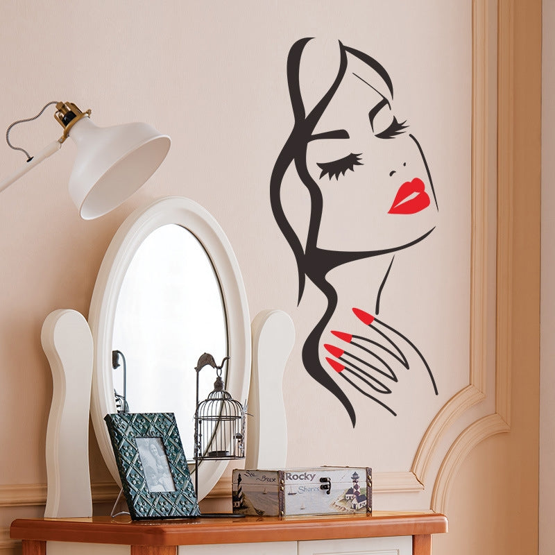 ELECTROPRIME Beauty Studio Personality Creative Beauty Portrait Carved Wall Stickers(Red)