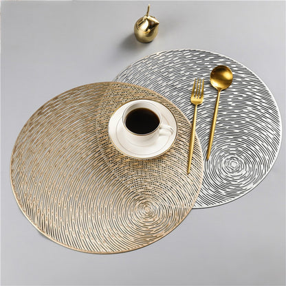 ELECTROPRIME 2 PCS Fashion Round Hollow Placemats PVC Table Mats Coffee Cup Pad(Rose Gold)