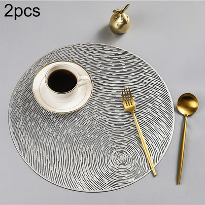ELECTROPRIME 2 PCS Fashion Round Hollow Placemats PVC Table Mats Coffee Cup Pad(Silver)