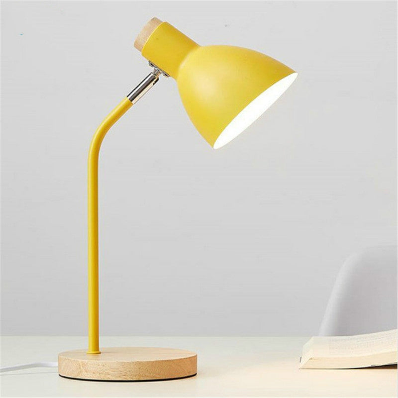 ELECTROPRIME E27 Button Switch Wood Table Lamp Metal Shade Desk Light Bedside Reading Book Light Home Decor, Light Source:Normal Bulb(Yellow)
